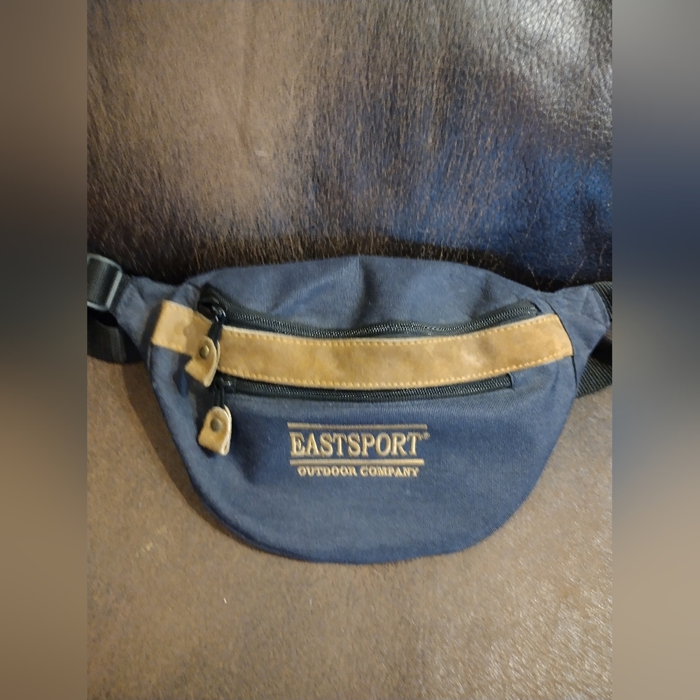Vintage Eastport Outdoor Company Fanny Pack Waist Belt Bag Black & Tan 3 Pocket
